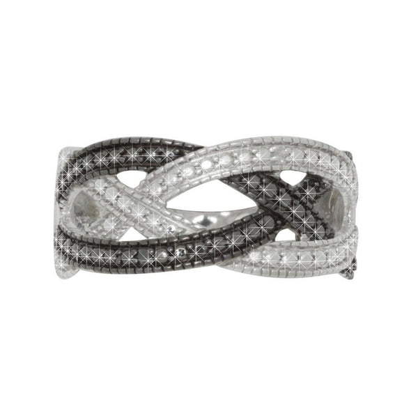 Sterling Silver .01 TCW Black & White Diamond Ring - Criss Cross Weave Design - Jewelryland.com