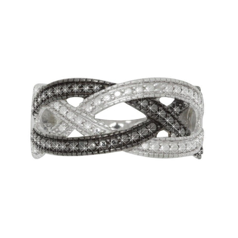 Sterling Silver .01 TCW Black & White Diamond Ring - Criss Cross Weave Design - Jewelryland.com