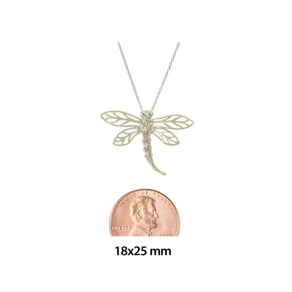 Sterling Silver Diamond Mini Dragonfly Necklace, 18" (.003 cttw, I-J, I2-I3) - Jewelryland.com