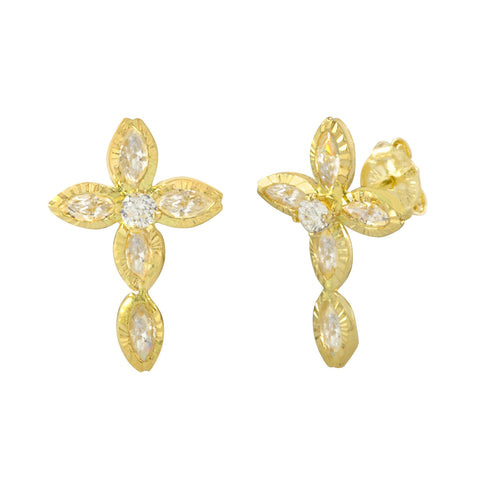 10k Yellow Gold CZ Cross Stud Earrings with Pushbacks 15mm x 10mm - Jewelryland.com