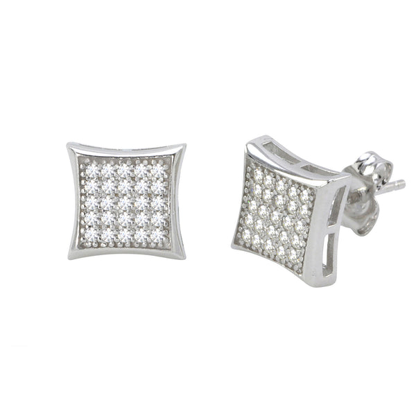 Sterling Silver Micropave Stud Earrings Kite Shaped Clear CZ 9mm x 9mm - Jewelryland.com