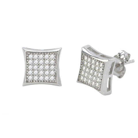 Sterling Silver Micropave Stud Earrings Kite Shaped Clear CZ 9mm x 9mm - Jewelryland.com