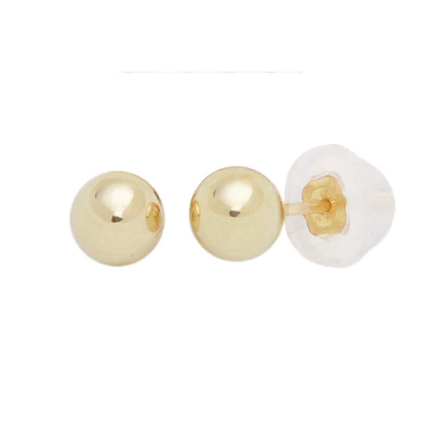 14k Yellow Gold Ball Stud Earrings High Polish Safety Silicone Backs - Jewelryland.com