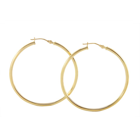 14k Yellow Gold Hoop Earrings 40mm Latch Post Hoops - High Polish 1-1/2" - Jewelryland.com