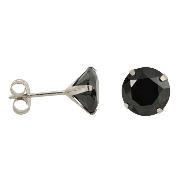 10k White Gold Black CZ Stud Earrings Cubic Zirconia Round Prong Set - Jewelryland.com