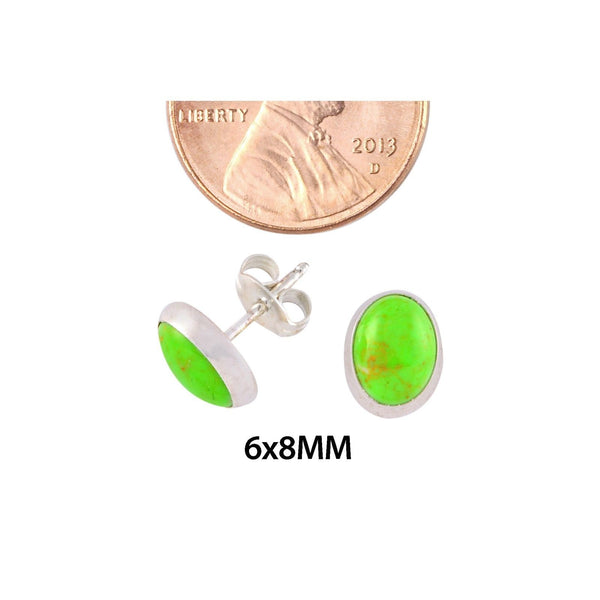 Gaspeite Gemstone Stud Earrings 925 Sterling Silver Oval 7mm x 9mm - Jewelryland.com