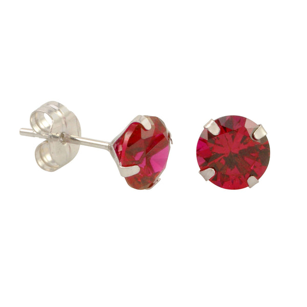 10k White Gold Red Ruby CZ Stud Earrings Cubic Zirconia Round Prong Set - Jewelryland.com