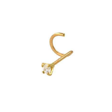 14k Yellow Gold Nose Stud 1.5mm Clear CZ Cubic Zirconia 20g Nose Screw - Jewelryland.com