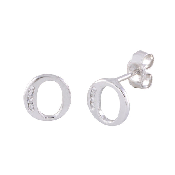CZ Initial Letter Earrings 925 Sterling Silver All Letters Available A to Z - Jewelryland.com