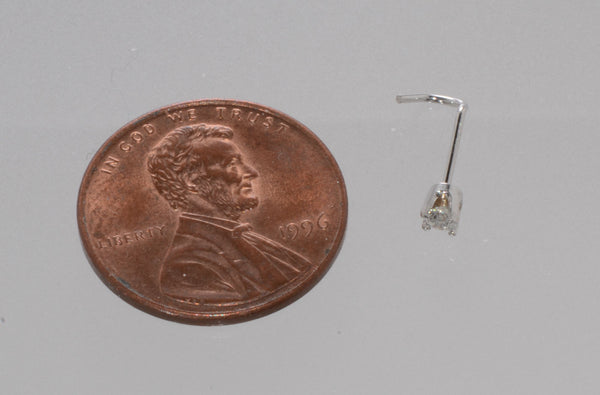 20g 14k White Gold .075 ct Genuine Diamond Nose Stud Nose Pin - Curved 7.5pt - Jewelryland.com