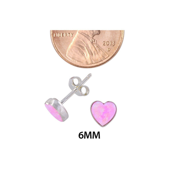 Opal Heart Stud Earrings Sterling Silver Iridescent Pink 6mm USA - Jewelryland.com