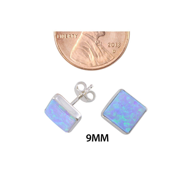 Opal Gemstone Stud Earrings Periwinkle Green Sterling Silver 9mm Square - Jewelryland.com