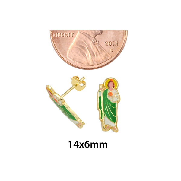 10k Yellow Gold Guadalupe Virgin Green Stud Earrings 14x6 - Jewelryland.com