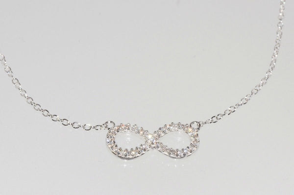 Infinity Necklace .925 Sterling Silver Clear Cubic Zirconia, 16.5 inches - Jewelryland.com