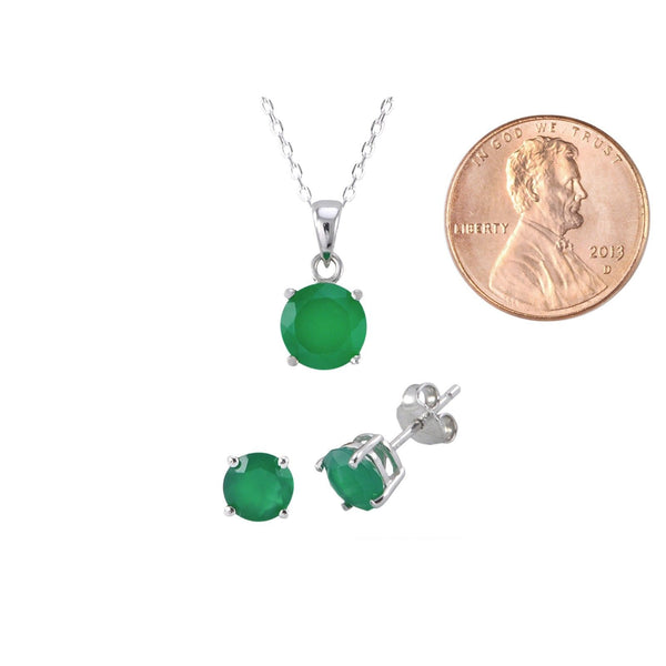 925 Sterling Silver Green Agate Gemstone Pendant Necklace and Earrings Set - Jewelryland.com
