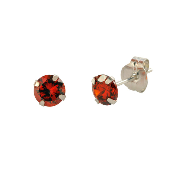 14k White Gold Round Garnet Red Cubic Zirconia Stud Earrings Prong Set - Jewelryland.com