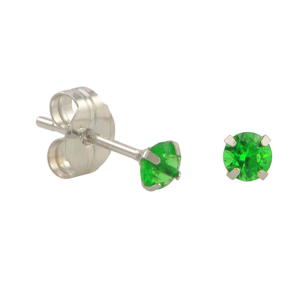 10k White Gold Green Emerald CZ Stud Earrings Cubic Zirconia Round Prong Set - Jewelryland.com