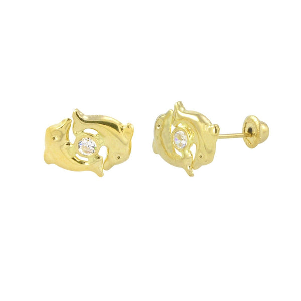 10k Yellow Gold Double Dolphin Stud Earrings Screwbacks Clear Cubic Zirconia 7mm - Jewelryland.com