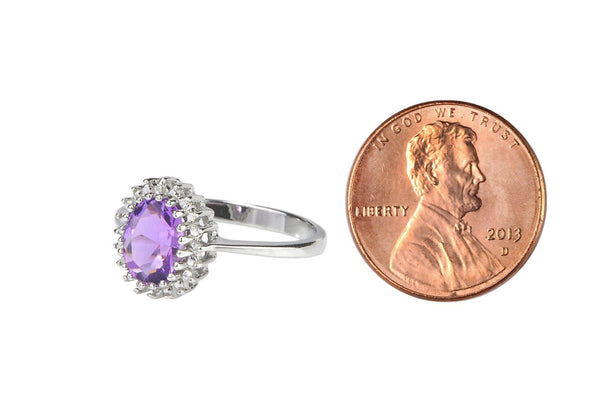 925 Sterling Silver 1ct Amethyst & Diamond Ring - Jewelryland.com