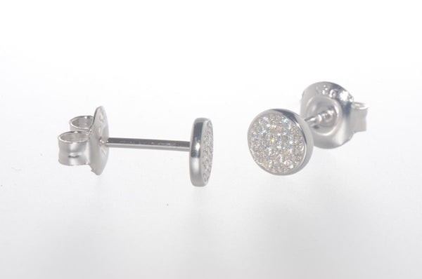 Sterling Silver CZ Stud Earrings Micropave Set Cubic Zirconia Stones 6mm Circle - Jewelryland.com