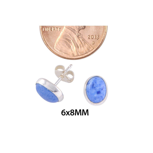 Lapis Stud Earrings Denim Color 925 Sterling Silver Gemstone 7mm x 9mm Oval - Jewelryland.com