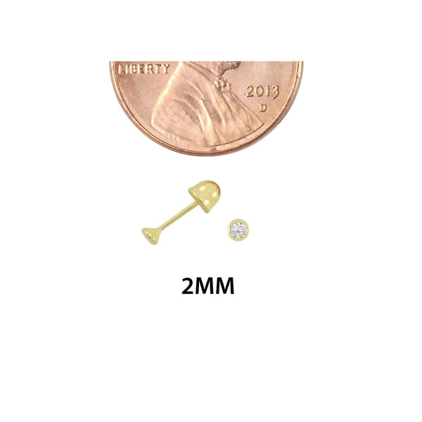 10k Yellow Gold Cubic Zirconia Stud Earrings Screwbacks 2mm Mini Bezel Setting - Jewelryland.com