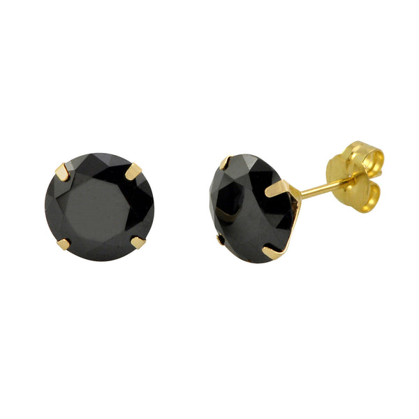 14k Yellow Gold Black Cubic Zirconia Stud Earrings Round CZ - Jewelryland.com