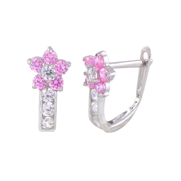 Sterling Silver Leverback Earrings Flower CZ Birthstone Colors - 2 Color Design - Jewelryland.com