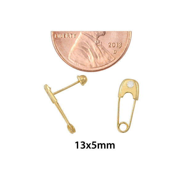 Safety Pin Stud Earrings 10k Yellow Gold with Screwbacks 13x5 - Jewelryland.com