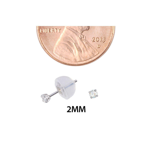 14k White Gold Clear CZ Round Basket Cubic Zirconia Stud Earrings Silicone Backs - Jewelryland.com