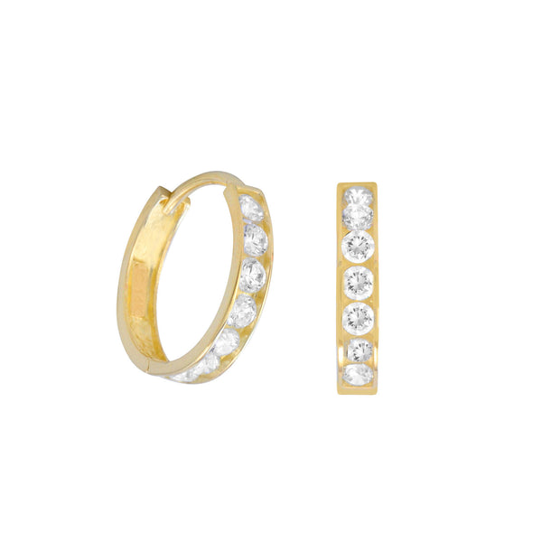 10k Yellow Gold Huggie Hoop Earrings Clear CZ Cubic Zirconia 13mm x 2mm Medium - Jewelryland.com