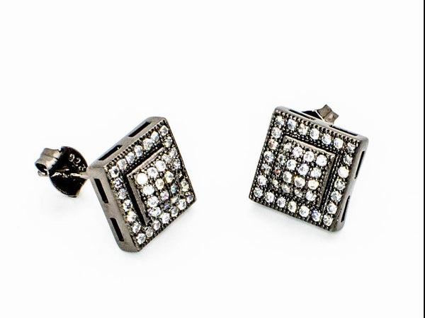 Sterling Silver Black & White Pave Cubic Zirconia CZ Stud Earrings 10mm Square - Jewelryland.com