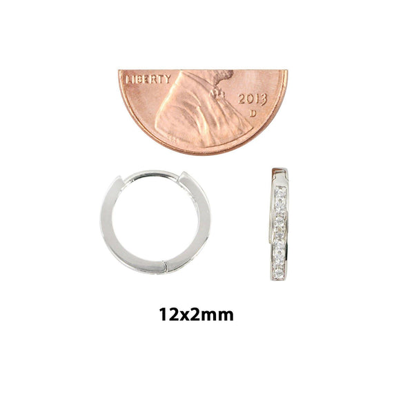 Sterling Silver Kid's Small Hoop Earrings 1 Row Cubic Zirconia 12mm x 2mm - Jewelryland.com
