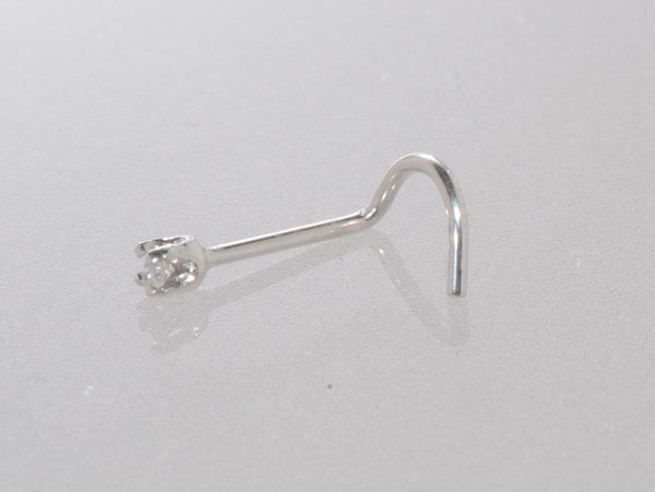 20g 14k White Gold 1pt Genuine Diamond Nose Stud Curved Nose Pin - Jewelryland.com