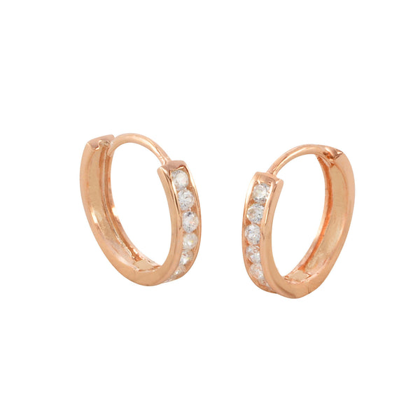 Sterling Silver Huggie Hoop Earrings Rose Gold Plated Cubic Zirconia 14mm x 2mm - Jewelryland.com