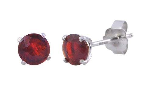 Round Garnet Earrings CZ January Birthstone Sterling Silver Studs BASKET Zircon - Jewelryland.com