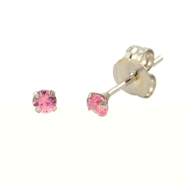 14k White Gold Pink CZ Earrings Round Cubic Zirconia October Birthstone Studs - Jewelryland.com