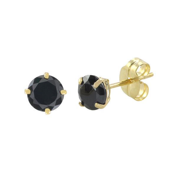 10k Yellow Gold Round Black CZ Stud Earrings Cubic Zirconia Basket Setting - Jewelryland.com