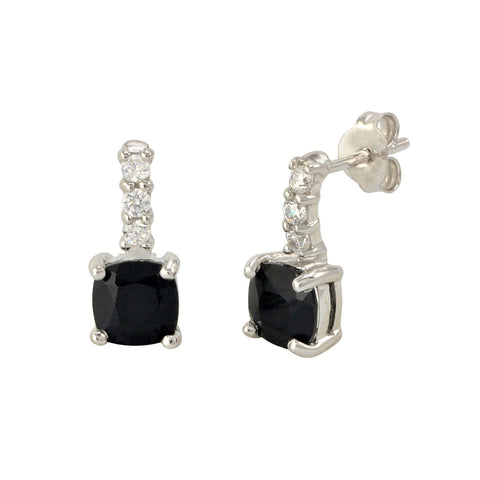 Onyx Gemstone Stud Earrings 925 Sterling Silver CZ Row Atop Round Gem - Jewelryland.com