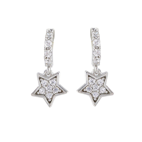 Sterling Silver Star CZ Dangle Half Hoop Post Earrings - Jewelryland.com