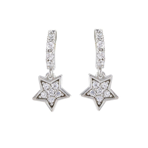 Sterling Silver Star CZ Dangle Half Hoop Post Earrings - Jewelryland.com