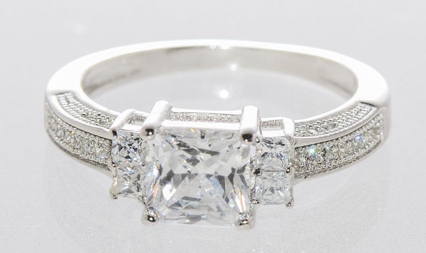 Cubic Zirconia Ring Sterling Silver Three Stone Clear - Jewelryland.com