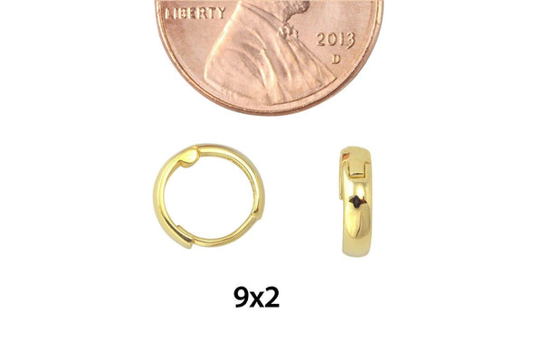 14k Yellow Gold Tiny Huggie Hoop Earrings Smooth High Polish 9mm x 2mm - Jewelryland.com