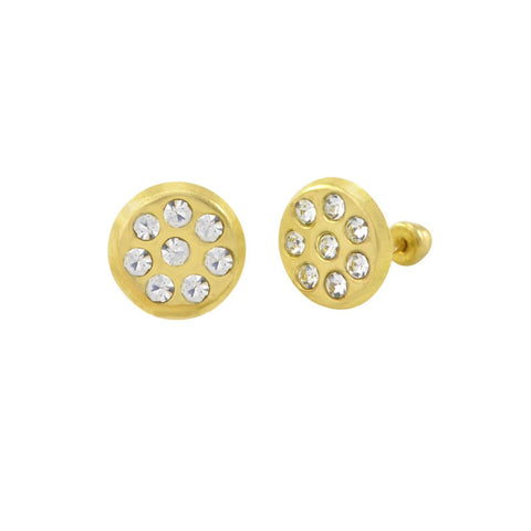 10k Yellow Gold Circle Earrings Screwbacks Clear Cubic Zirconia Multistone 7mm - Jewelryland.com