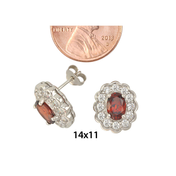 Garnet Gemstone Stud Earrings 925 Sterling Silver Fancy Oval CZ Accent - Jewelryland.com