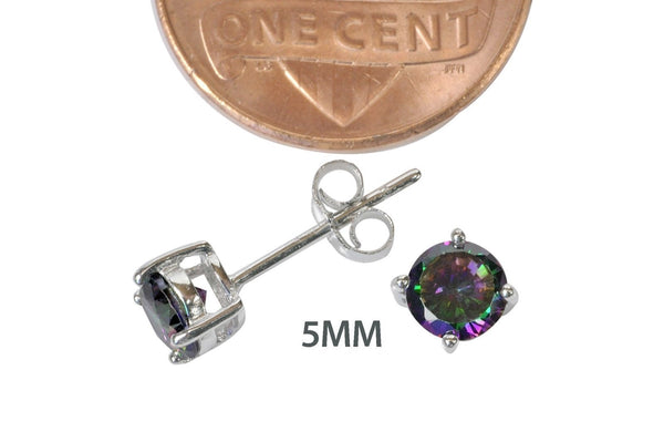 Mystic Topaz Stud Earrings 925 Sterling Silver CZ Cubic Zirconia Basket Setting - Jewelryland.com