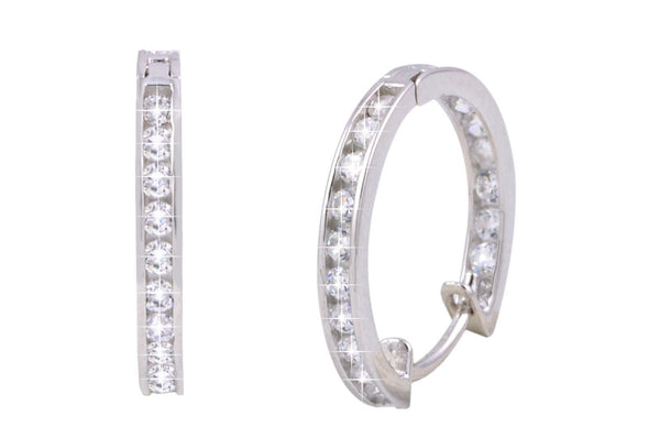 CZ Huggie Hoop Earrings Hinged Cubic Zirconia 925 Sterling Silver 18mm - Jewelryland.com