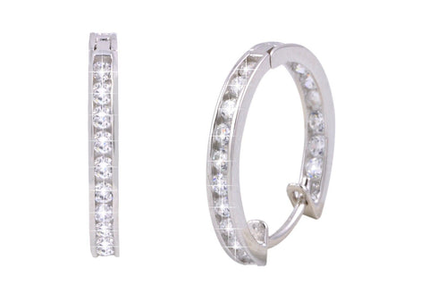 CZ Huggie Hoop Earrings Hinged Cubic Zirconia 925 Sterling Silver 18mm - Jewelryland.com
