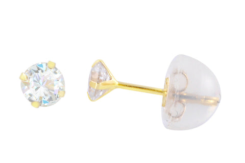 14k Yellow Gold Round CZ Cubic Zirconia Stud Earrings with Safety Silicone Backs - Jewelryland.com