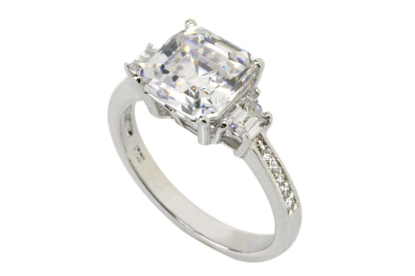 Sterling Silver 9mm Solitaire Square Cubic Zirconia CZ Ring Rhodium anti-tarnish - Jewelryland.com